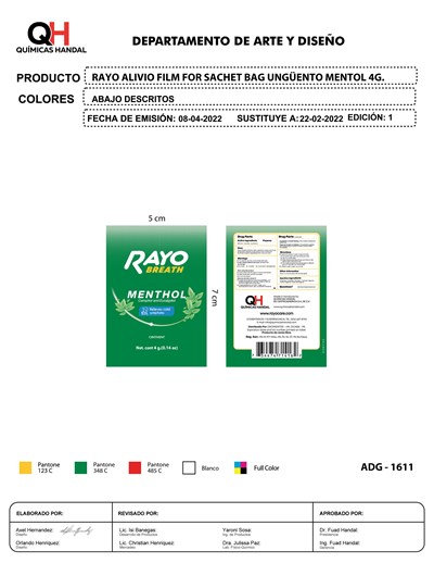 Principal - ADG 1611 Rayo Alivio Mentol Sachet 4g